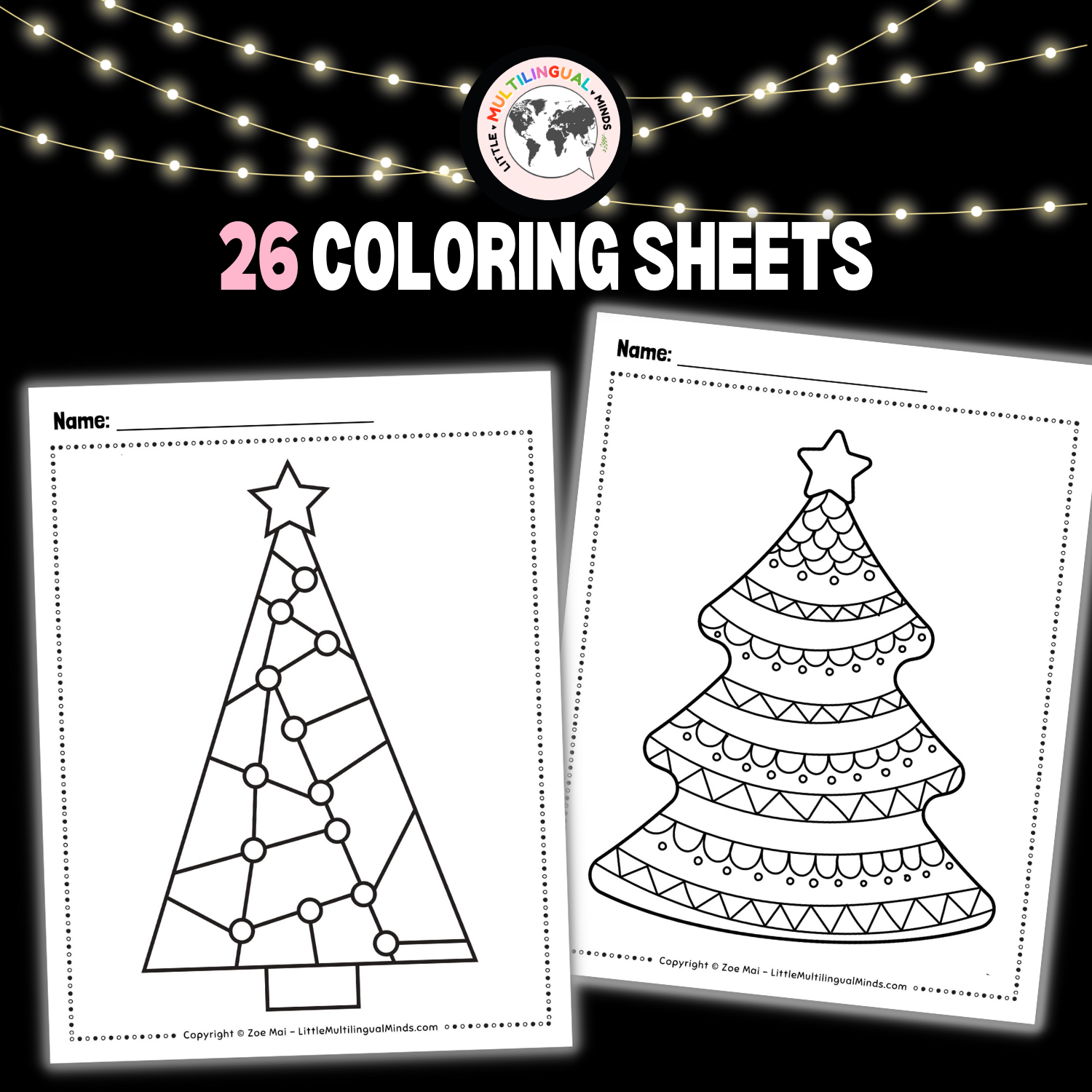 Christmas tree coloring pages and writing papers