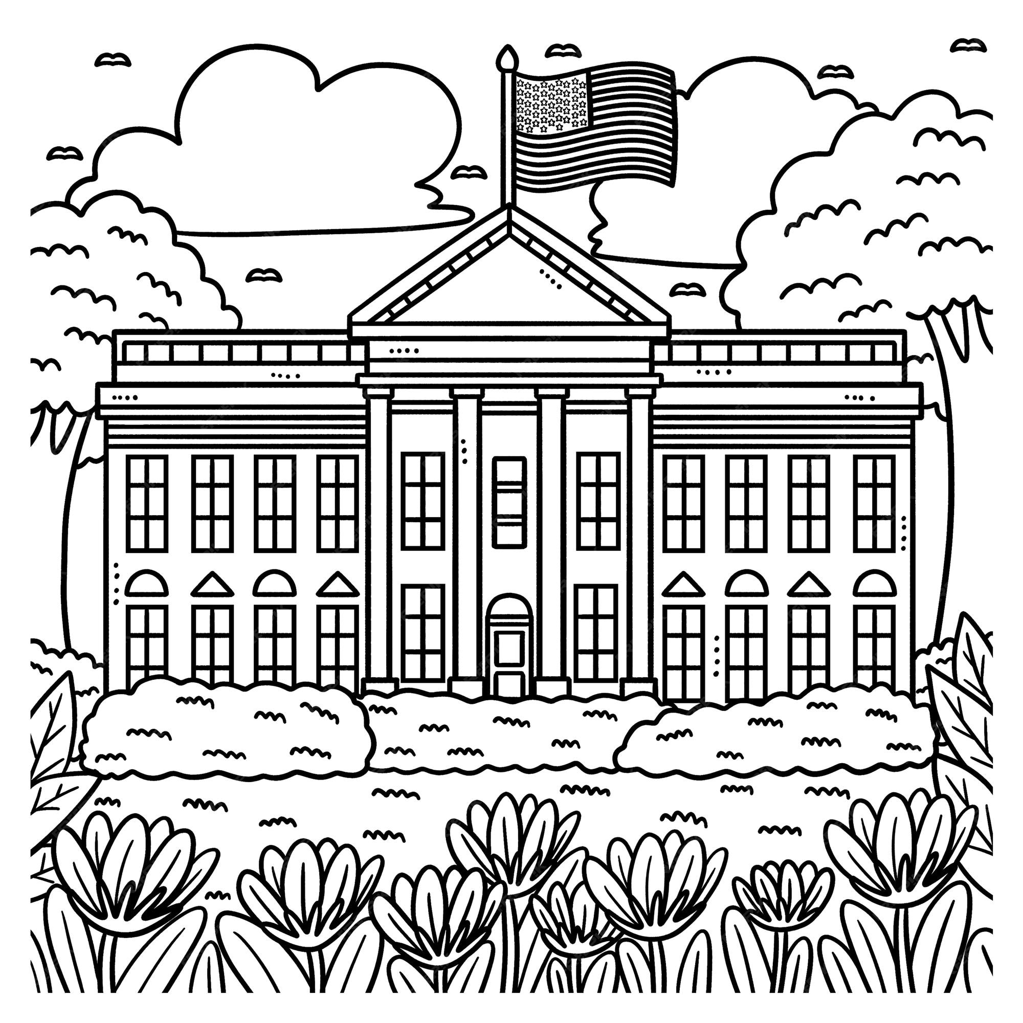 Premium vector the white house isolated coloring page for kids