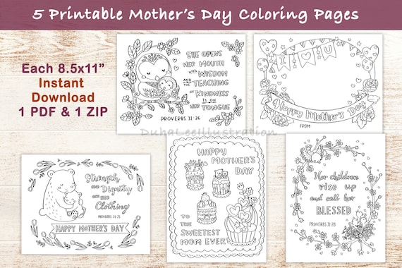 Printable mothers day bible verse coloring pages mothers day scripture card christian kids activity gifts for mom sunday school craft instant download