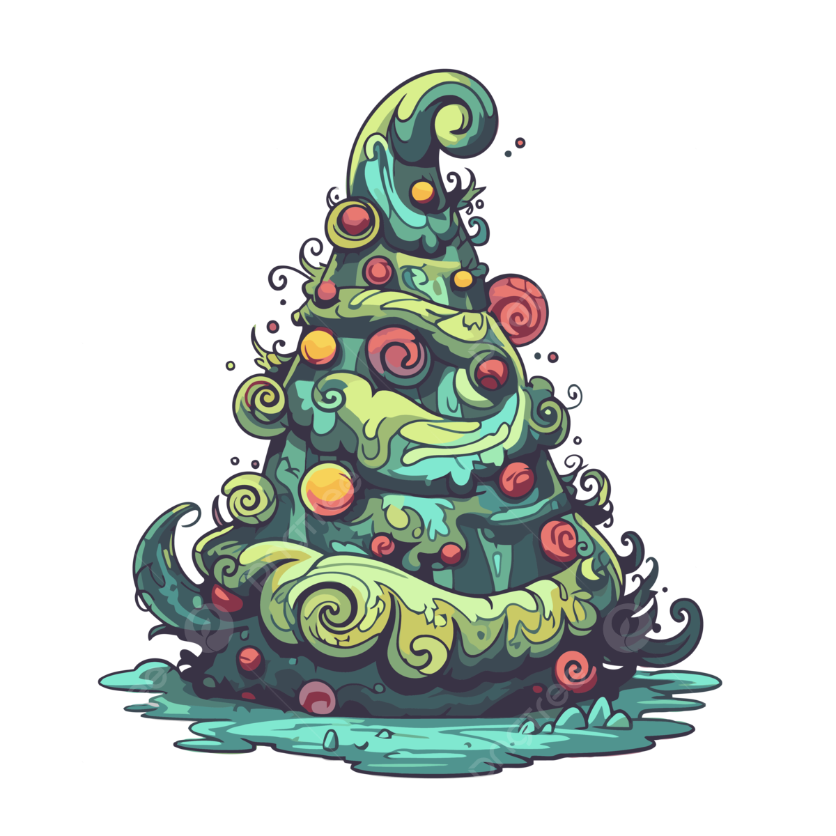 Cartoon holiday tree with colorful swirls clipart vector whoville christmas tree whoville christmas tree clipart cartoon whoville christmas tree png and vector with transparent background for free download