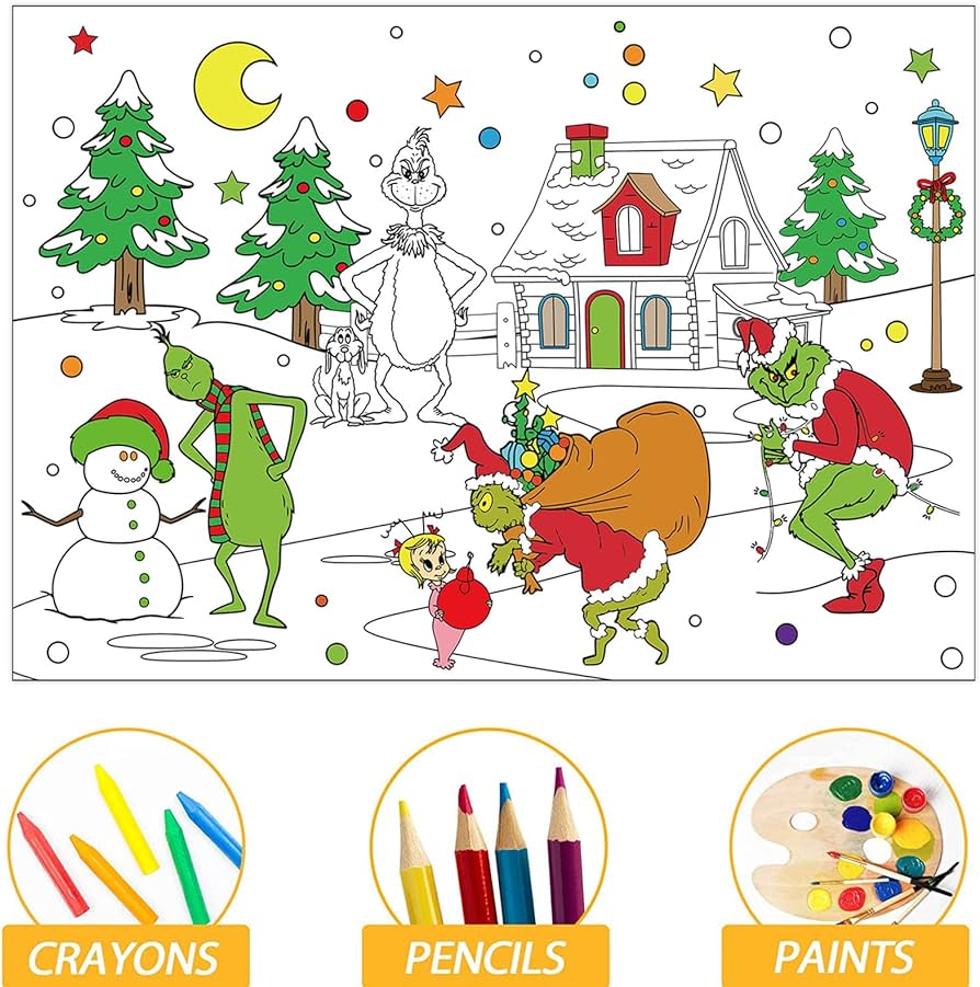 Ghonxeur chirstmas grinch party favors grinch coloring book giant coloring poster large coloring tablecloth huge table cover for whoville christmas party supplies toys games