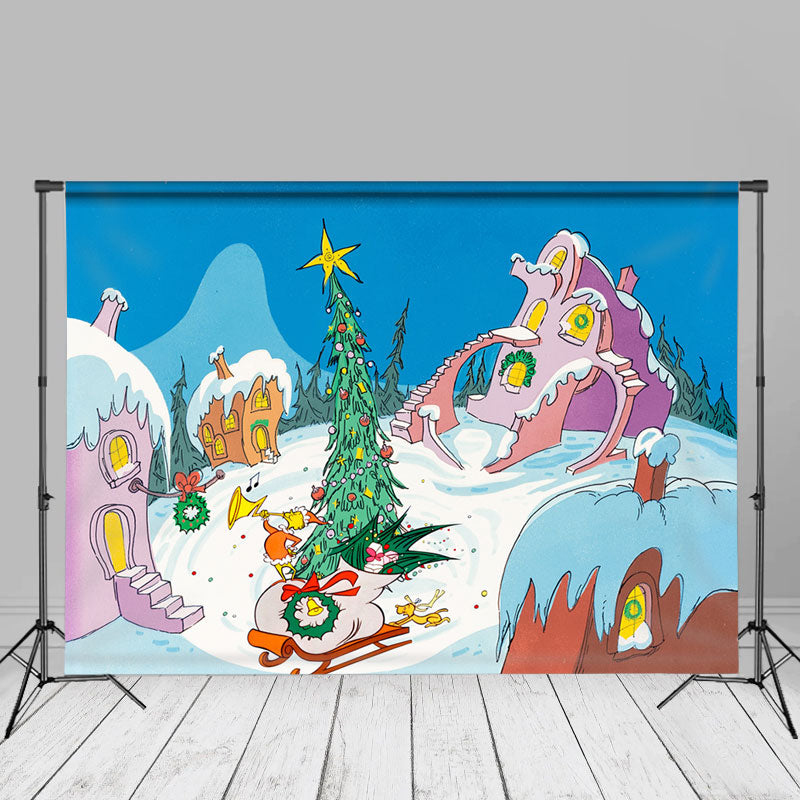 Pink brown house whoville christmas tree backdrop
