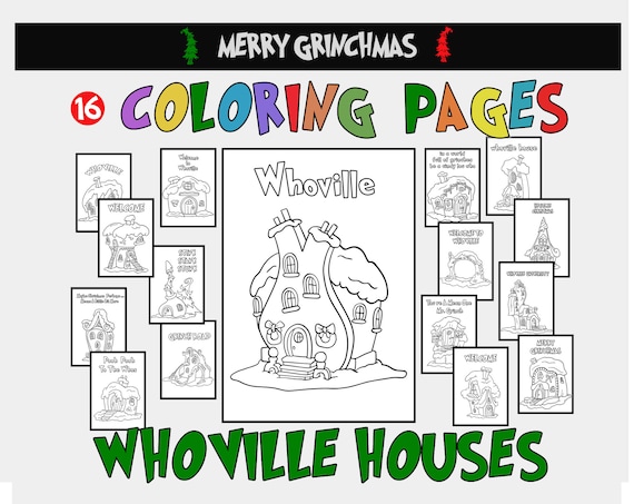 Whoville houses coloring pages svg christmas craft decorations set color line art grinch cricut kids whoville buildings bundle children