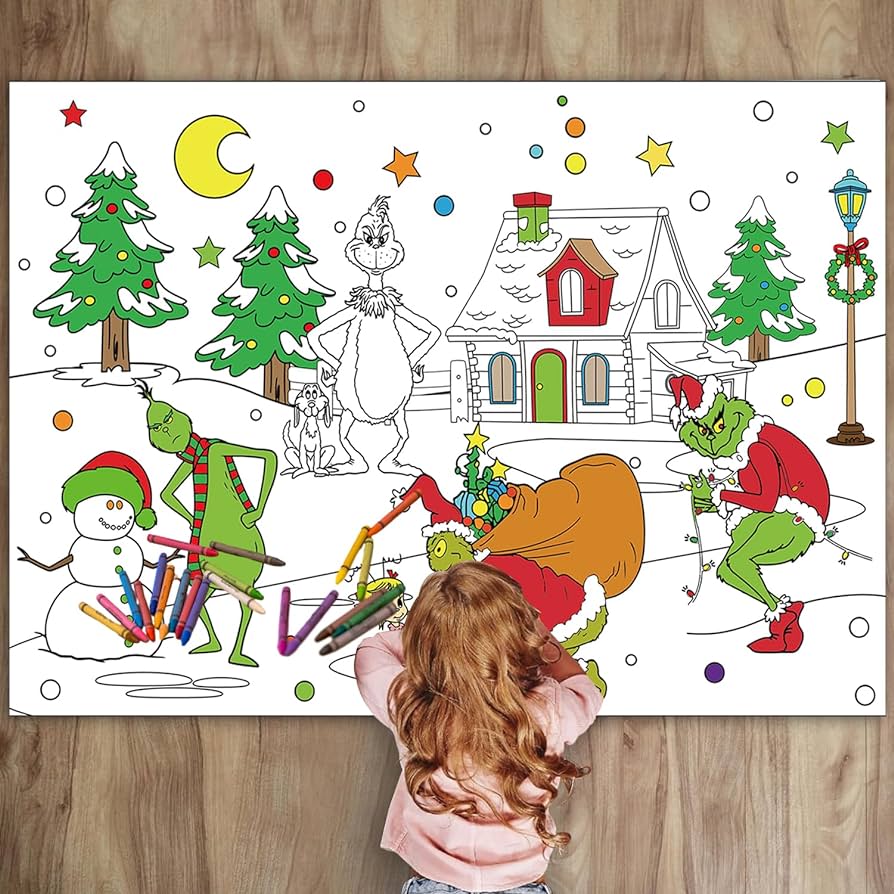 Ghonxeur chirstmas grinch party favors grinch coloring book giant coloring poster large coloring tablecloth huge table cover for whoville christmas party supplies toys games