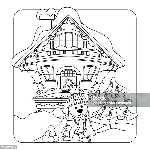Vector haunted house black and white illustration halloween spooky cottage coloring page for kids scary samhain party invitation or card design stock illustration