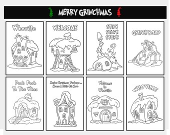 Whoville houses coloring pages svg christmas craft decorations set color line art grinch cricut kids whoville buildings bundle children