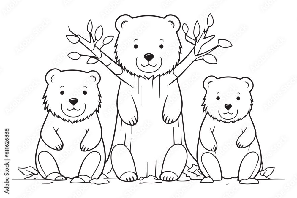 Cute bear coloring pages kids coloring book bear vector character illustration vector