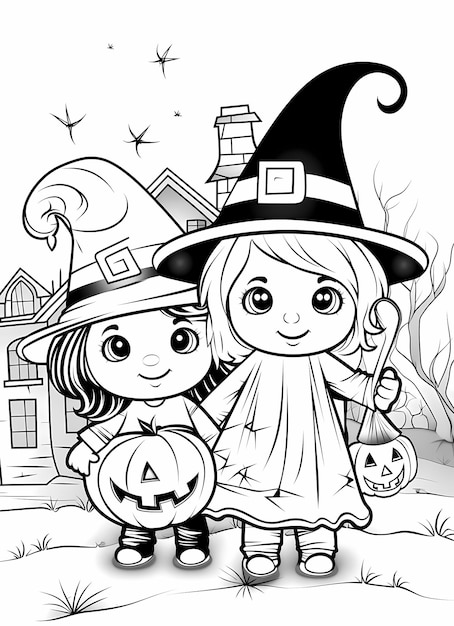 Premium ai image best kids coloring page halloween theme a trio of wicked witches brewing potions