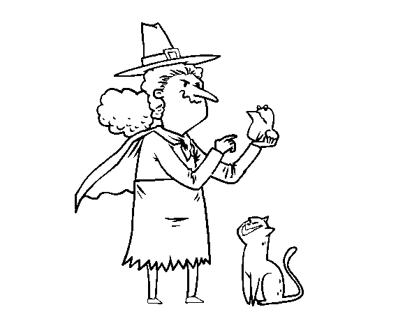 Wicked witch with frog coloring page