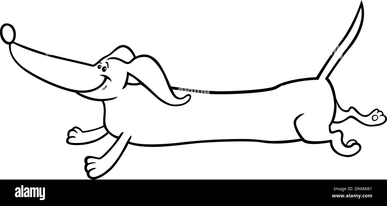 Black and white cartoon illustration of cute running dachshund dog for coloring book or coloring page stock vector image art