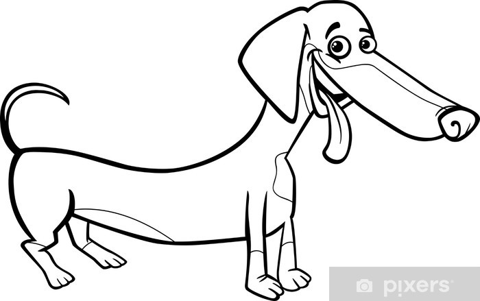 Sticker dachshund dog cartoon for coloring book