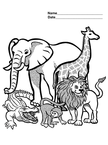Wild animals coloring sheets teaching resources