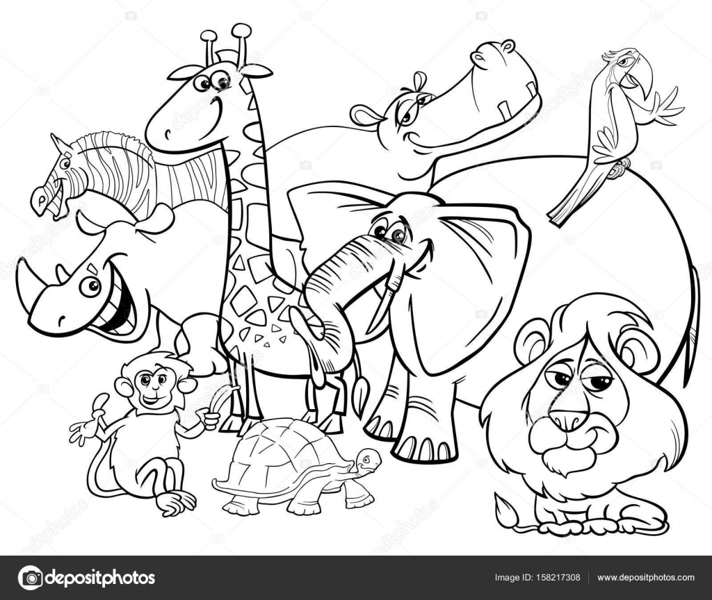 Cartoon safari animals coloring page stock vector by izakowski