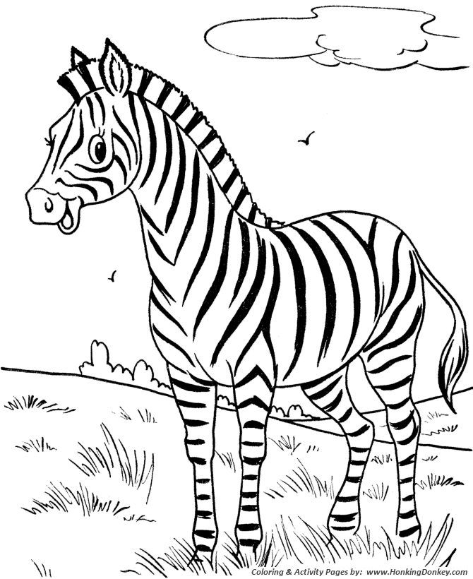 Wild animal coloring pages happy little zebra coloring page and kids activity sheet