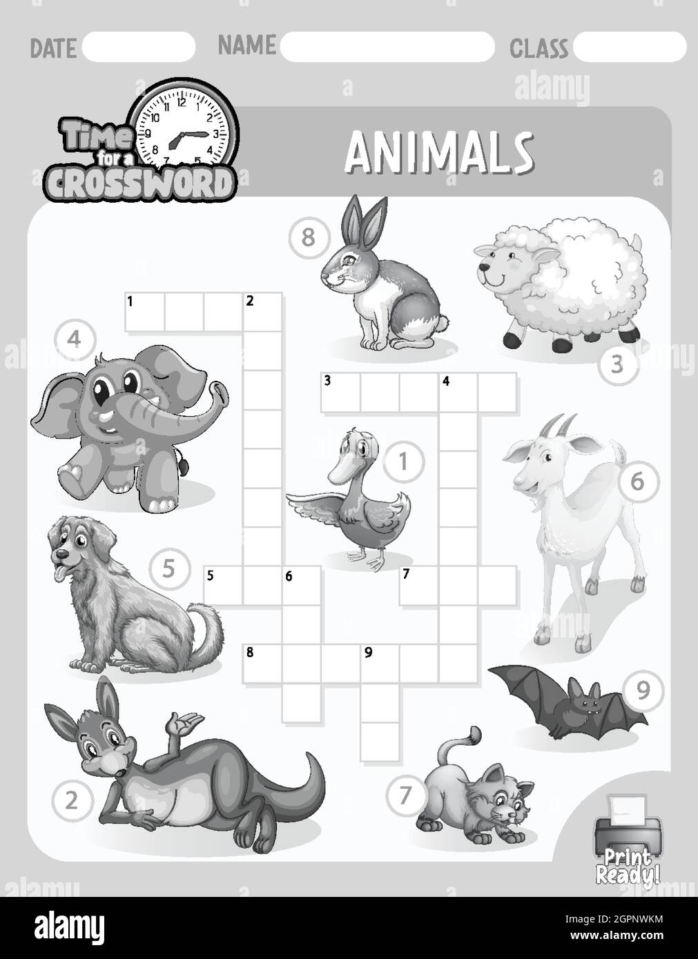 Crossword puzzle game template about animals illustration stock vector image art