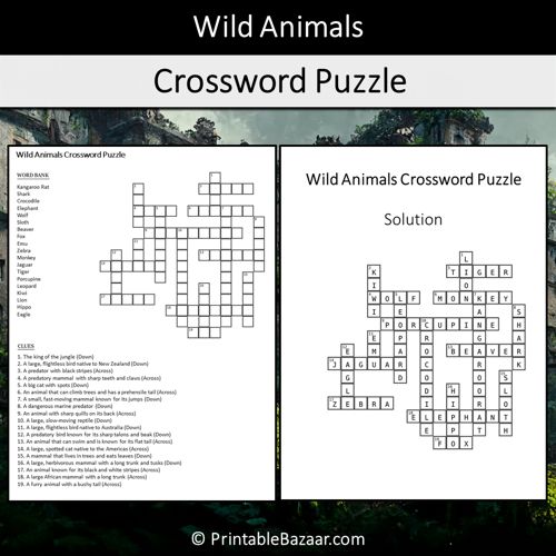 Wild animals crossword puzzle worksheet activity