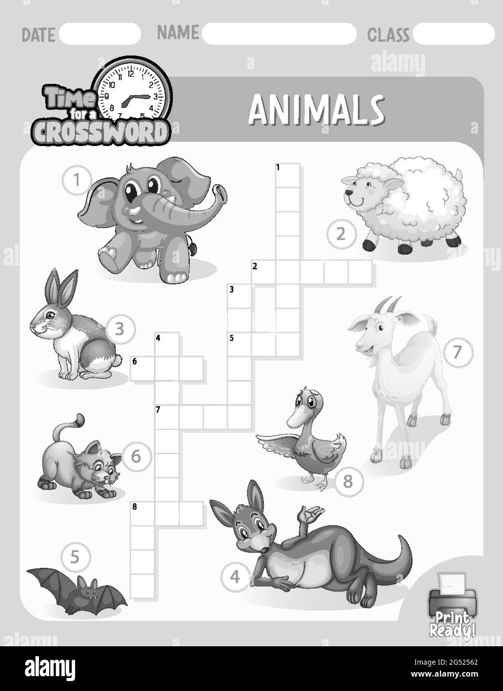 Crossword puzzle game template about animals illustration stock vector image art