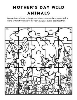 Mothers day wild animals coloring puzzles jigsaw puzzles coloring sheets