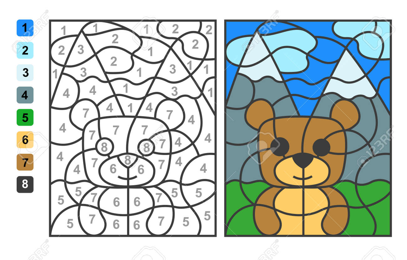 Simple vector coloring wild animal bear color by numbers puzzle game for children education royalty free svg cliparts vectors and stock illustration image