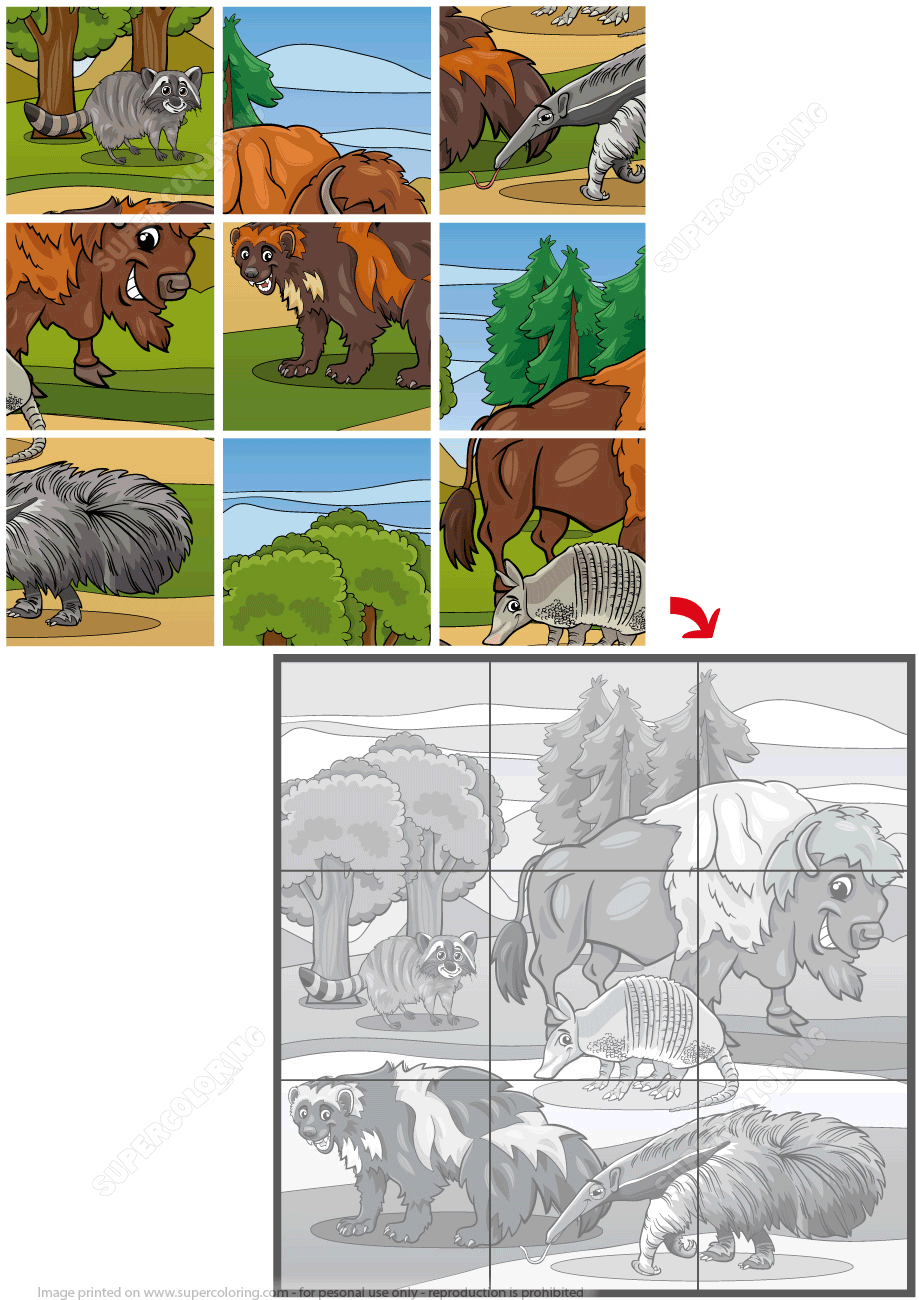 Jigsaw puzzle with a set of wild animals free printable puzzle games