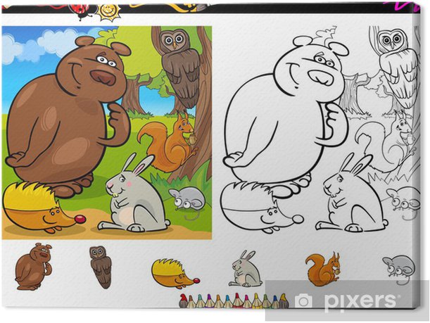 Canvas print wild animals coloring page set