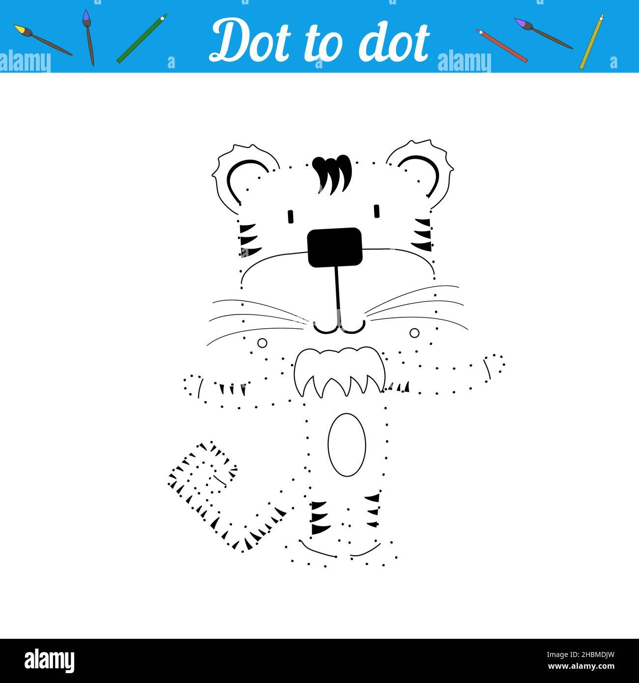 Draw a tiger connect the dots cartoon animal for educational game for kids coloring book point game with wild animal educational puzzle for presc stock vector image art
