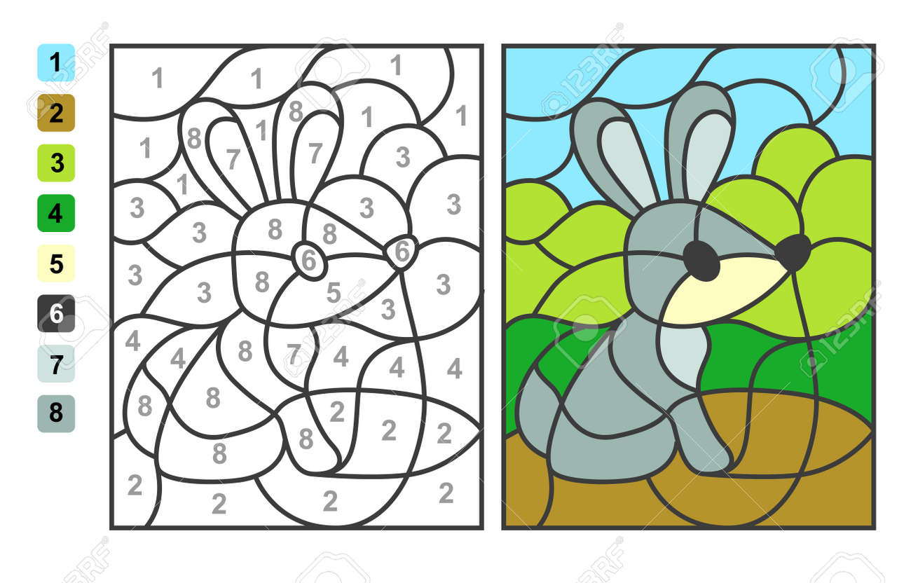 Simple vector coloring wild animal hare or rabbit color by numbers puzzle game for children education royalty free svg cliparts vectors and stock illustration image
