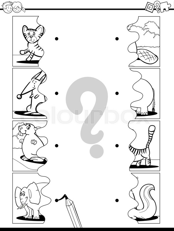 Match jigsaw puzzles of wild animals color book stock vector