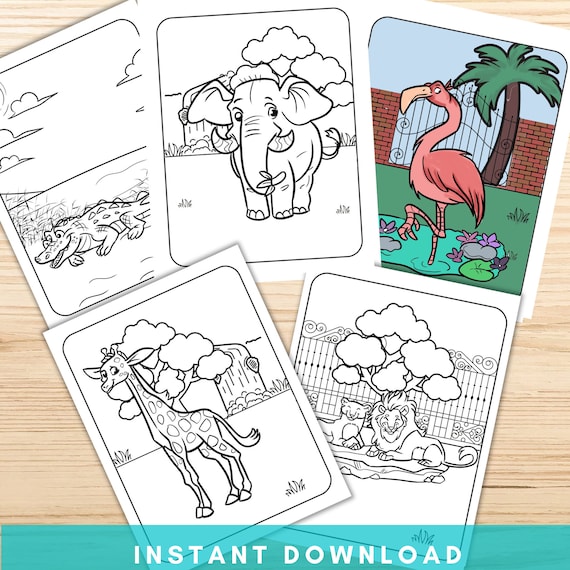 Zoo animals coloring pages printable animal coloring pages zoo animals activity instant download