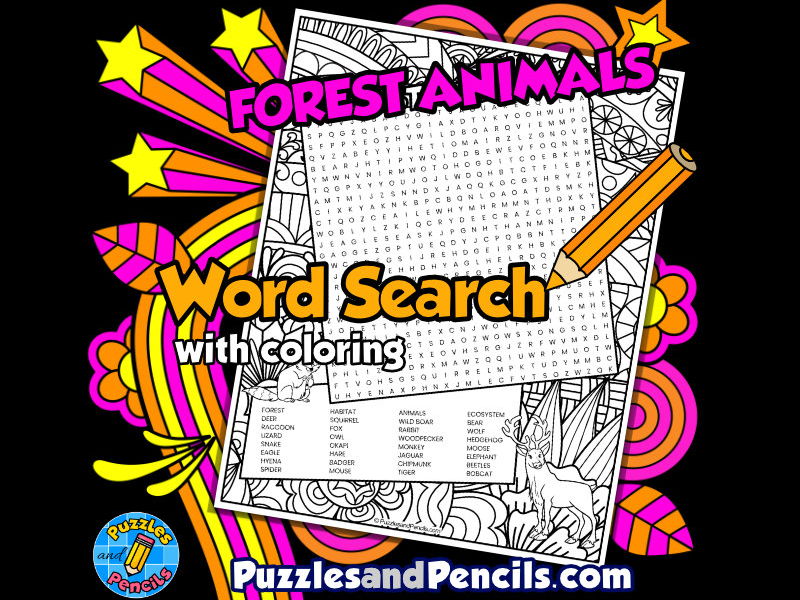 Forest animals word search puzzle with colouring forest habitat wordsearch teaching resources