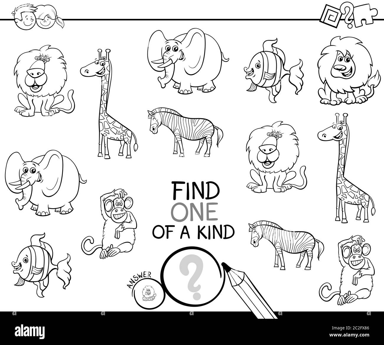 Cartoon zebra puzzle game black and white stock photos images