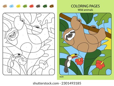 Wood animals coloring page kids raccoon stock vector royalty free