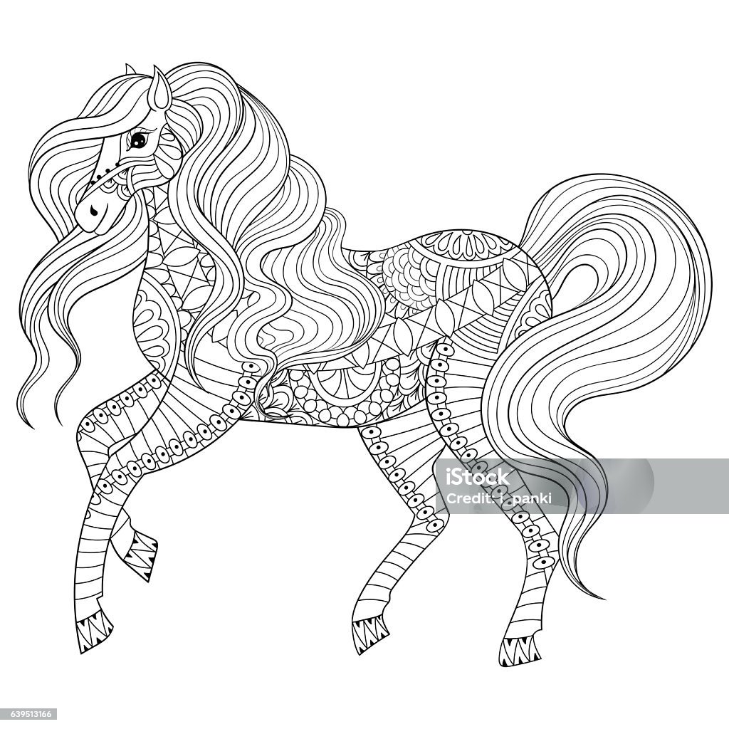Hand drawn horse for adult coloring page art therapy stock illustration