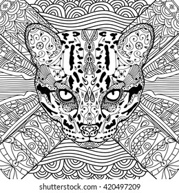 Coloring cat book adults wild cat stock vector royalty free