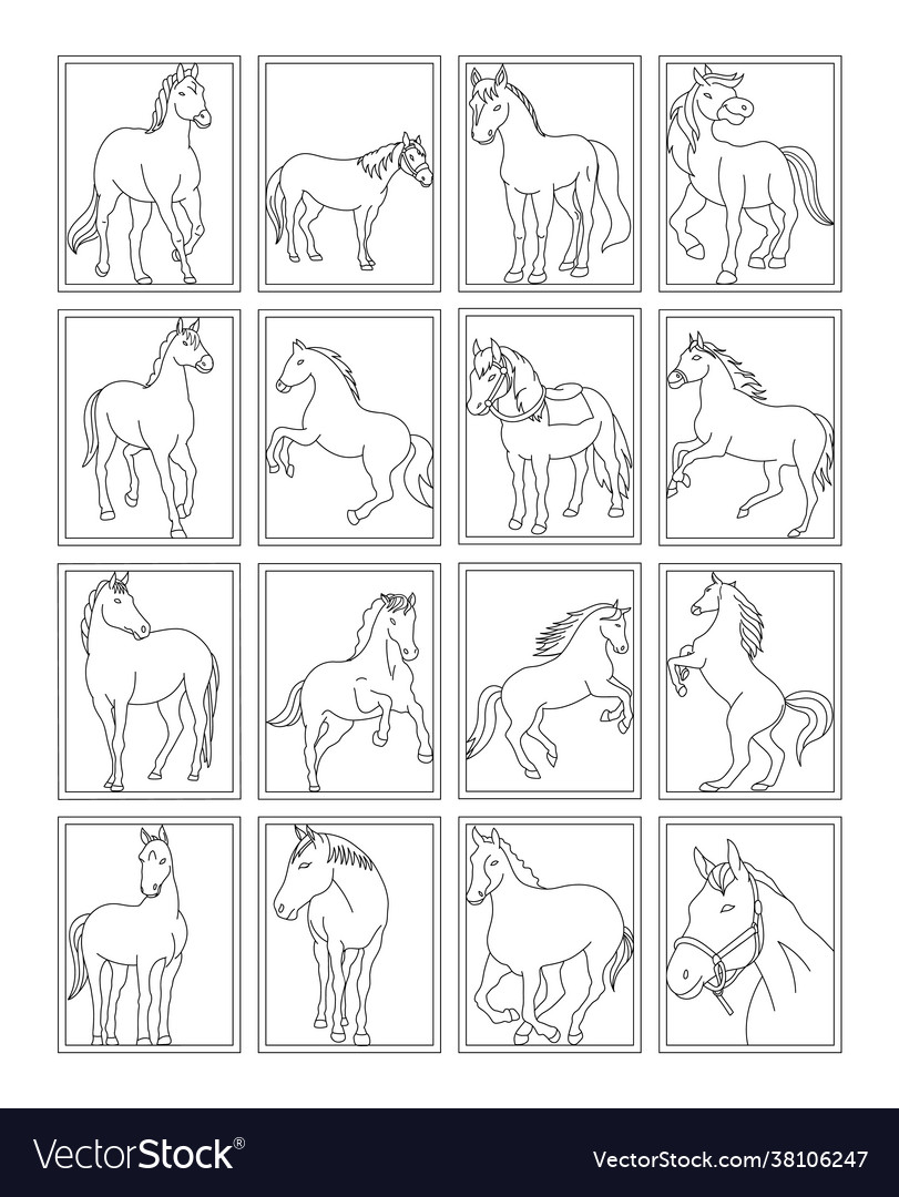 Pack horse coloring pages royalty free vector image