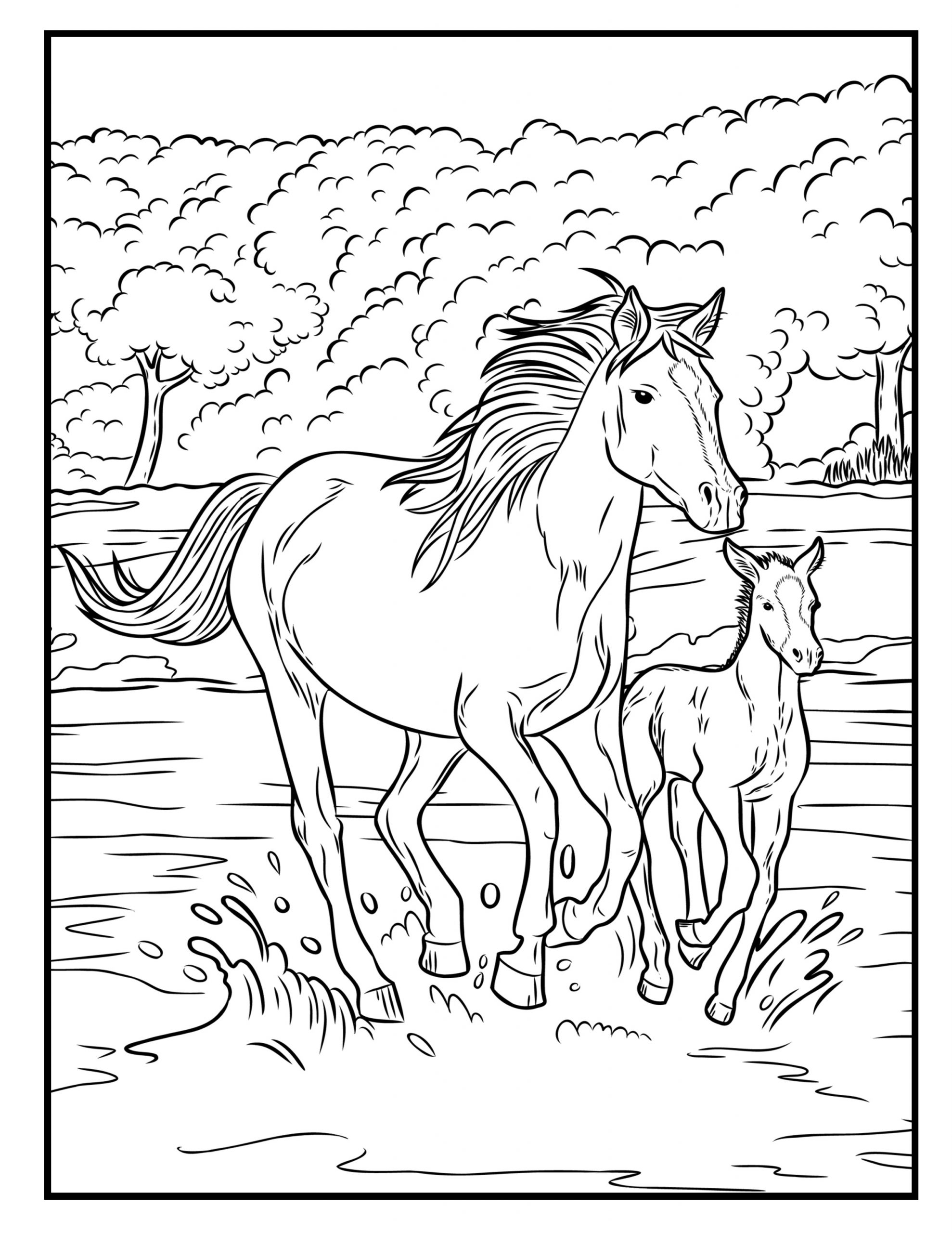 Wild horses colouring book