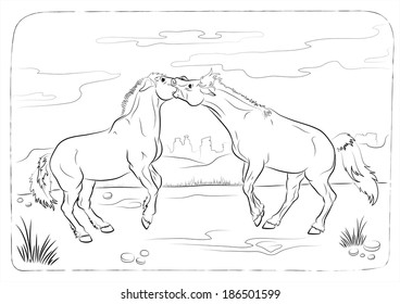 Wild horses coloring book vector illustration stock vector royalty free