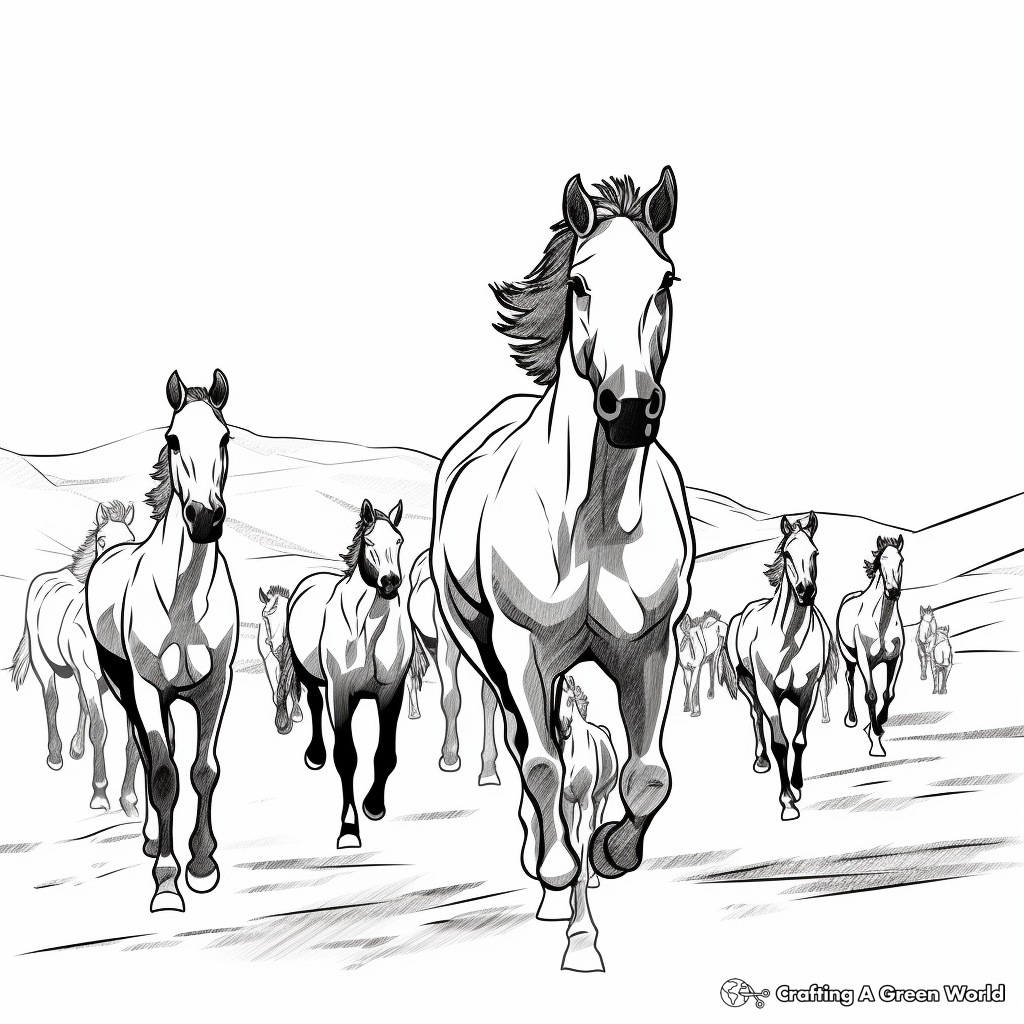 Herd of horses coloring pages
