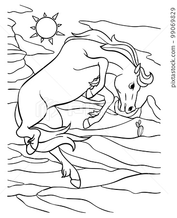 Cowboy wild horse coloring page for kids