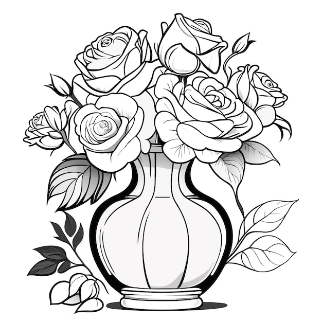 Premium vector flowers wild rose in a vase white background coloring book anti stress for children