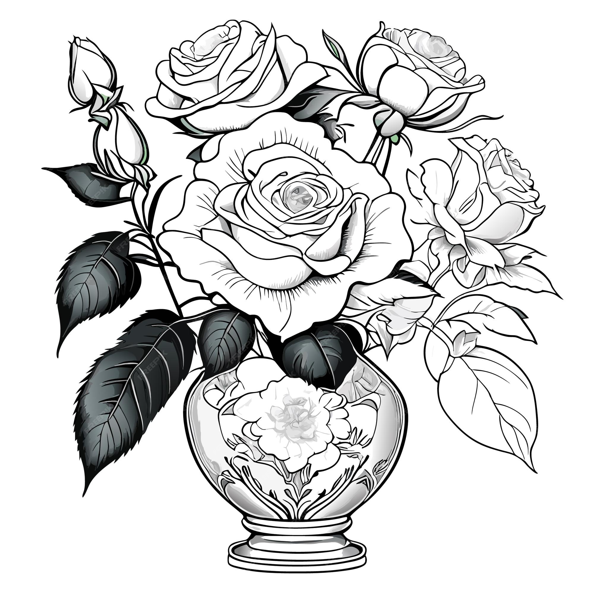 Premium vector flowers wild rose in a vase white background coloring book anti stress for children