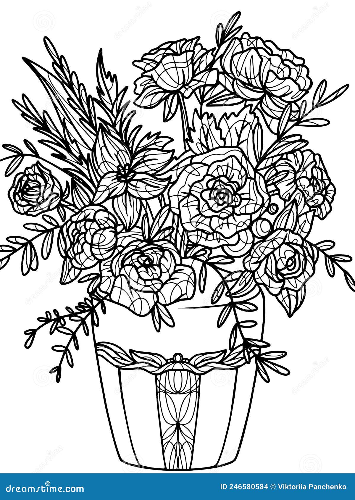 Flowers wild rose in a vase isolated object coloring book antistress for children and adults stock vector