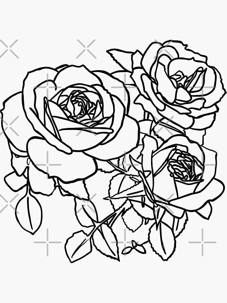 White stylized wild rose drawing black white rose drawing modern minimalist flower drawing sticker for sale by hollycooper