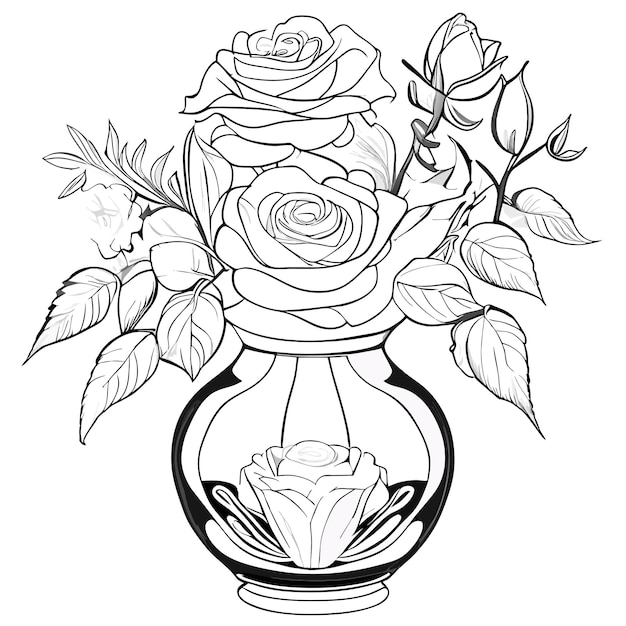 Premium vector flowers wild rose in a vase white background coloring book anti stress for children