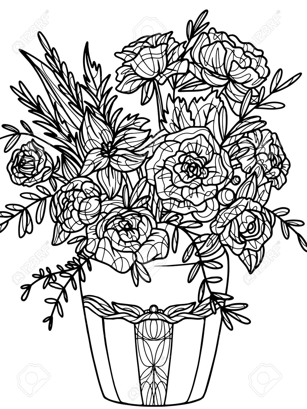 Flowers wild rose in a vase isolated object coloring book antistress for children and adults stock photo picture and royalty free image image