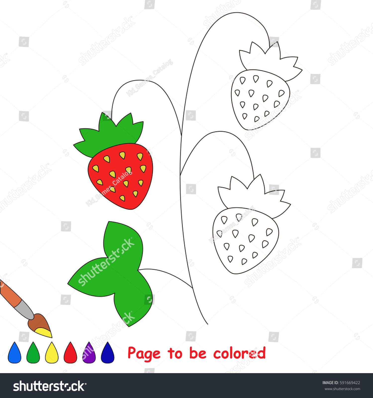 Small red wild strawberry coloring book stock vector royalty free