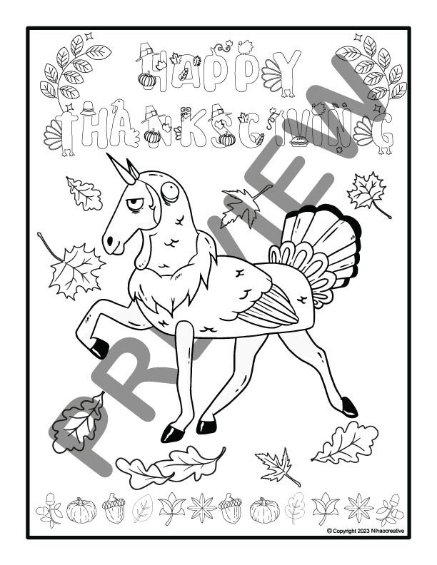 Thanksgiving unicorn turkey coloring pages