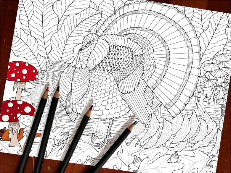 Turkey in the woods coloring page