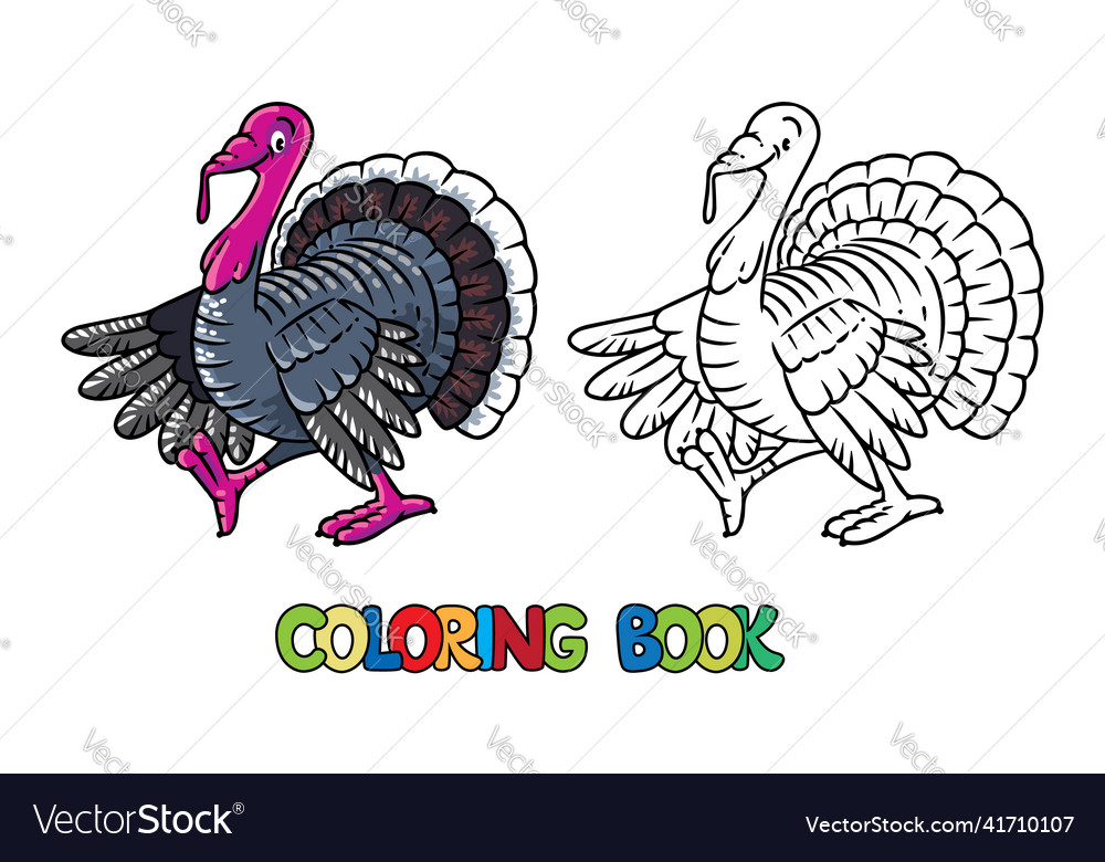 Funny turkey farm animals coloring book series vector image