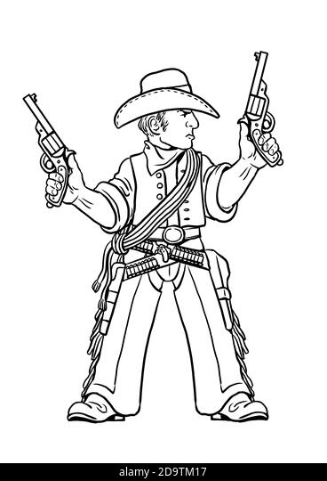 Wild west gunfighter for coloring colouring template for children stock photo